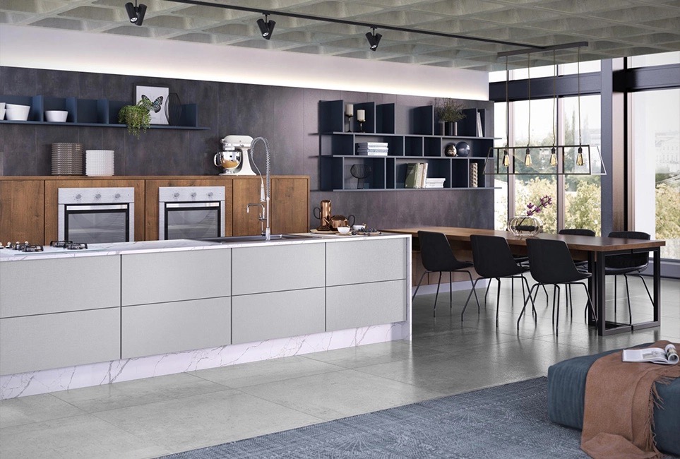 Cozinha planejada em tom teal